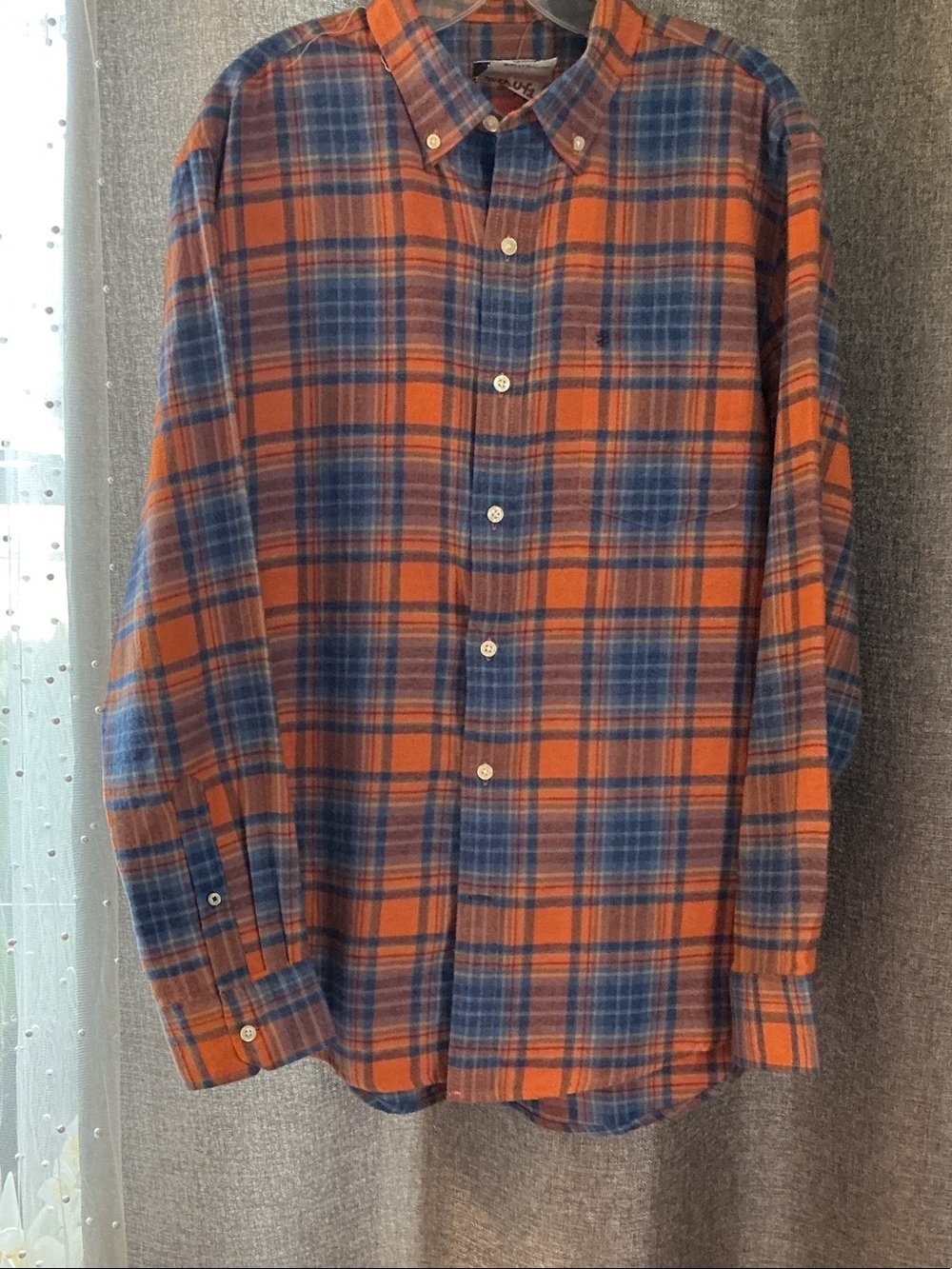 Izod Orange and Blue Plaid Button-Down Shirt